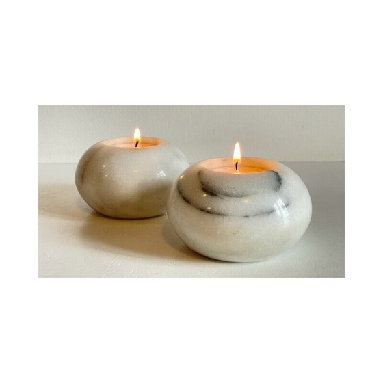 Image 1 of Pair of white marble tealight holders, 1970