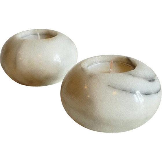 Image 1 of Pair of white marble tealight holders, 1970