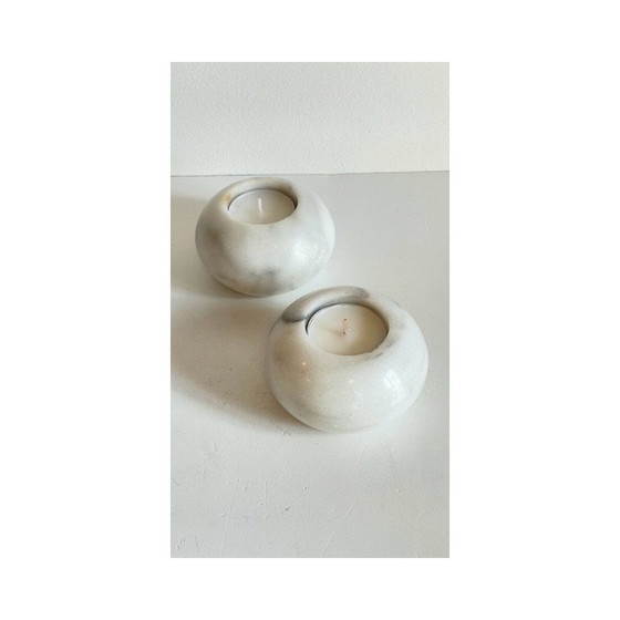 Image 1 of Pair of white marble tealight holders, 1970