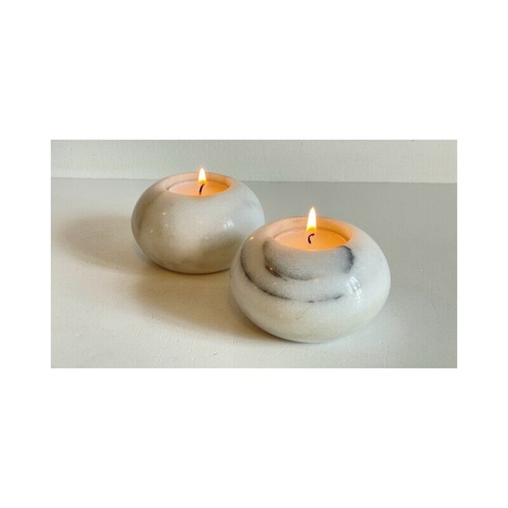 Image 1 of Pair of white marble tealight holders, 1970