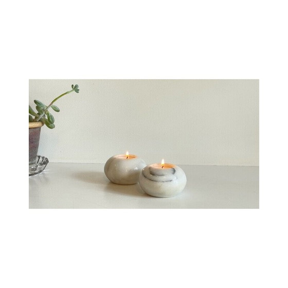 Image 1 of Pair of white marble tealight holders, 1970