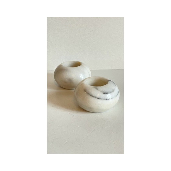 Image 1 of Pair of white marble tealight holders, 1970