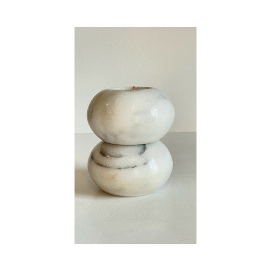 Image 1 of Pair of white marble tealight holders, 1970