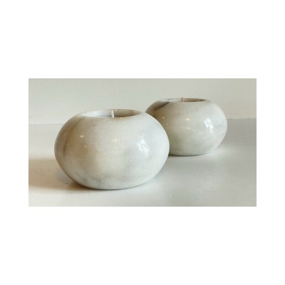 Image 1 of Pair of white marble tealight holders, 1970