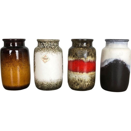 Conjunto de cuatro jarrones vintage de cerámica de lava gruesa de Scheurich, Alemania, 1970
