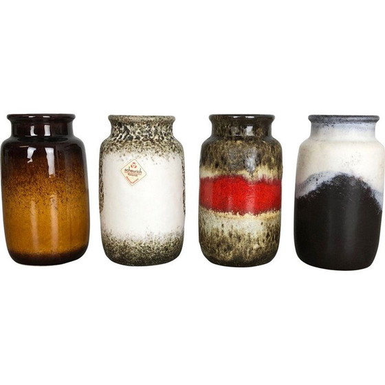 Image 1 of Set of 4 vintage fat lava ceramic vases from Scheurich, Germany 1970