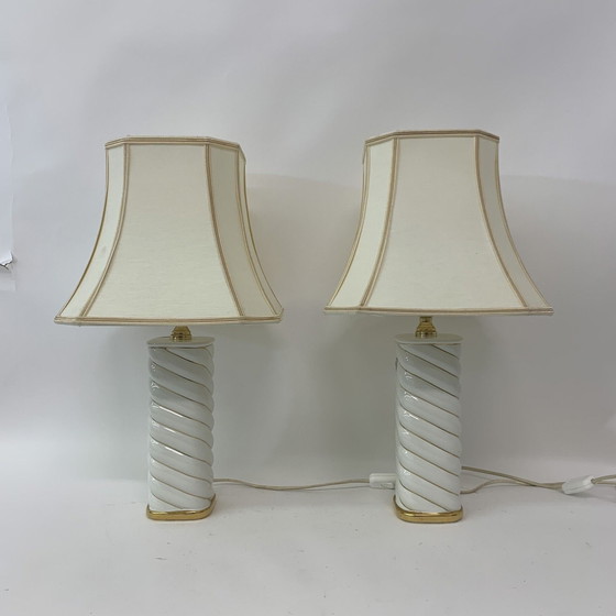 Image 1 of 2x Ceramic Swirl Table Lamps Italian - 1970s