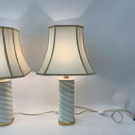 Image 1 of 2x Ceramic Swirl Table Lamps Italian - 1970s