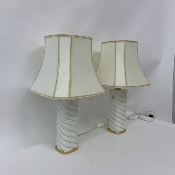 Image 1 of 2x Ceramic Swirl Table Lamps Italian - 1970s