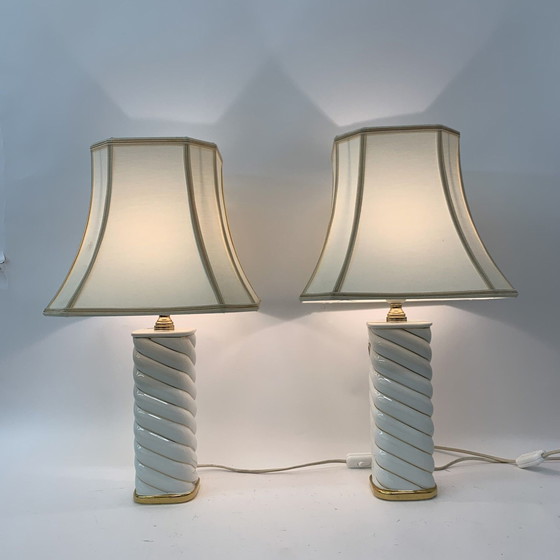 Image 1 of 2x Ceramic Swirl Table Lamps Italian - 1970s