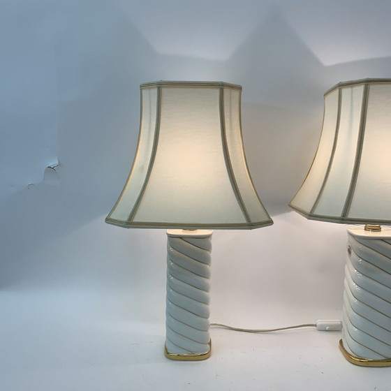 Image 1 of 2x Ceramic Swirl Table Lamps Italian - 1970s