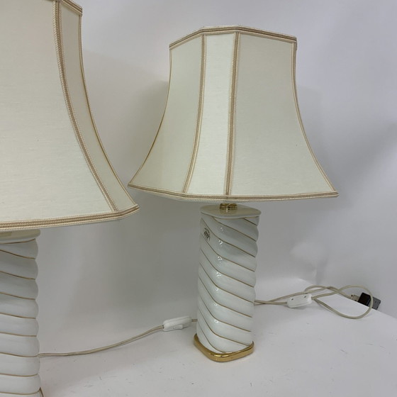 Image 1 of 2x Ceramic Swirl Table Lamps Italian - 1970s