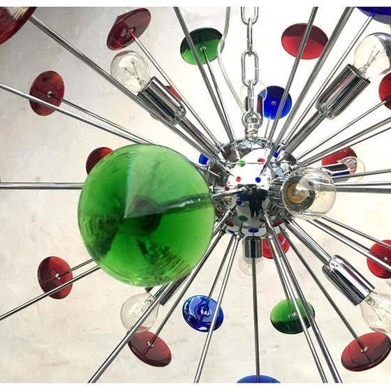 Image 1 of Lampadario artigianale italiano multicolore in vetro di Murano Sputnik