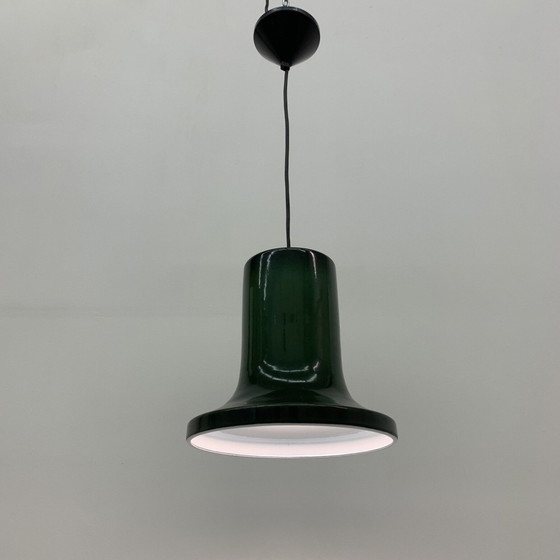 Image 1 of Hanging lamp - Green enamel -1970’s