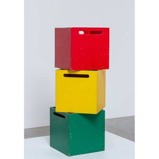Image 1 of Set of 3 vintage square wooden storage boxes by De Stijl, Netherlands