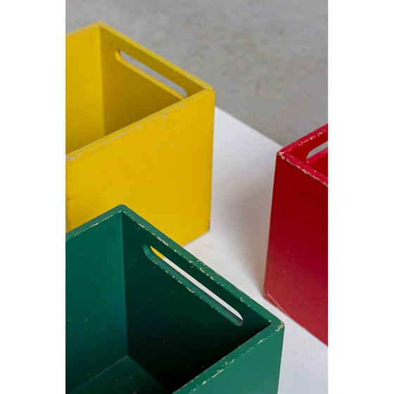 Image 1 of Set of 3 vintage square wooden storage boxes by De Stijl, Netherlands