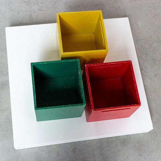 Image 1 of Set of 3 vintage square wooden storage boxes by De Stijl, Netherlands