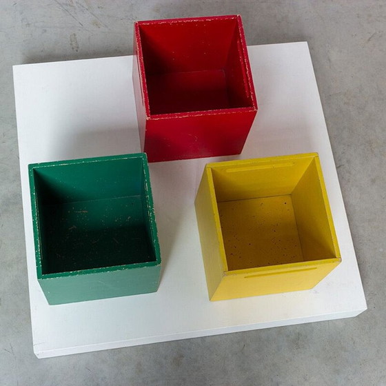 Image 1 of Set of 3 vintage square wooden storage boxes by De Stijl, Netherlands