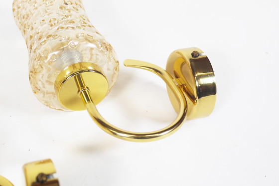 Image 1 of 2 lampade da parete vintage in ottone e vetro ambrato