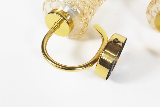 Image 1 of 2 lampade da parete vintage in ottone e vetro ambrato
