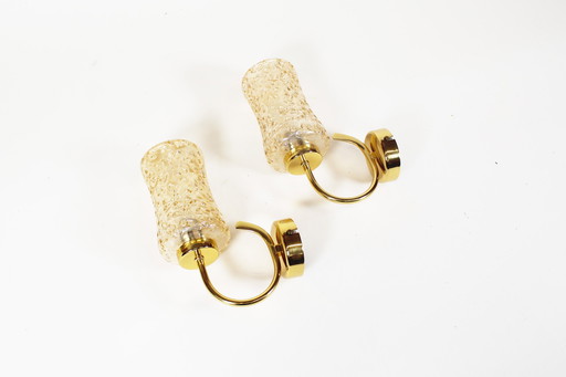 2 lámparas de pared vintage de latón y cristal ámbar