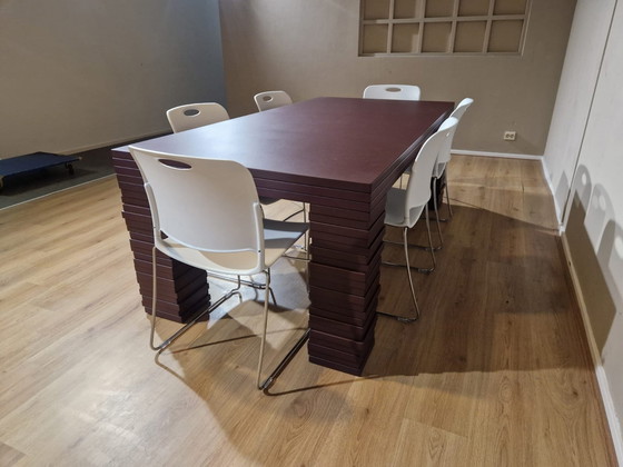 Image 1 of Gispen Layers Dining Table - Meeting Table Stainless Brown Design Richard Hutten