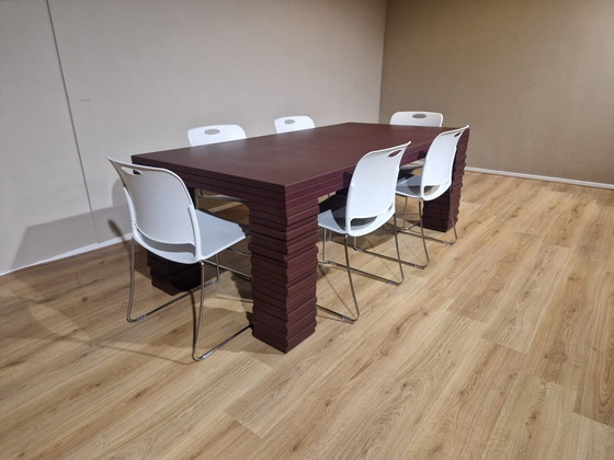 Image 1 of Gispen Layers Dining Table - Meeting Table Stainless Brown Design Richard Hutten