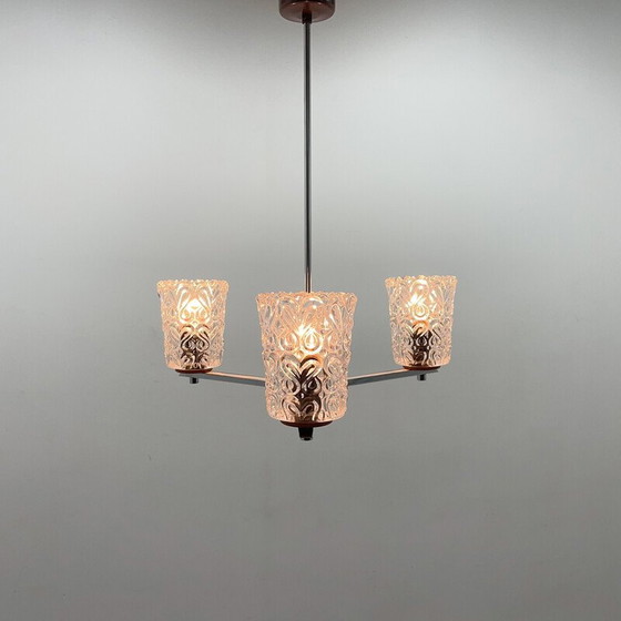Image 1 of Vintage chrome and glass chandelier, Czechoslovakia 1970s