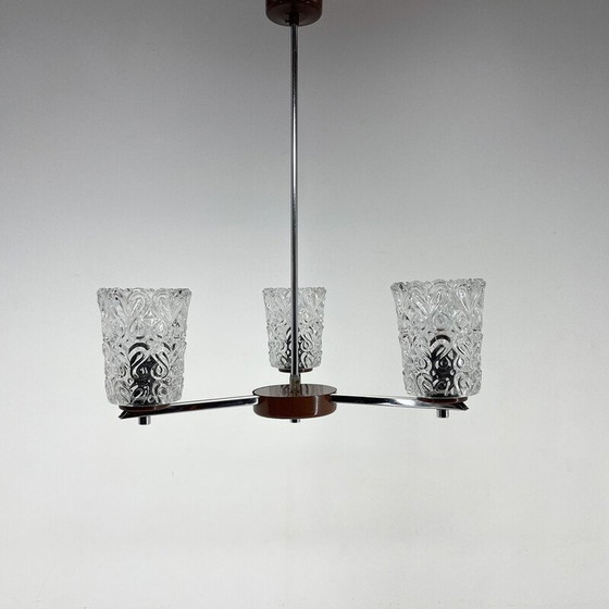 Image 1 of Vintage chrome and glass chandelier, Czechoslovakia 1970s