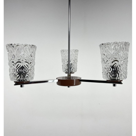 Image 1 of Vintage chrome and glass chandelier, Czechoslovakia 1970s