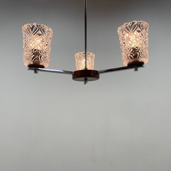 Image 1 of Vintage chrome and glass chandelier, Czechoslovakia 1970s