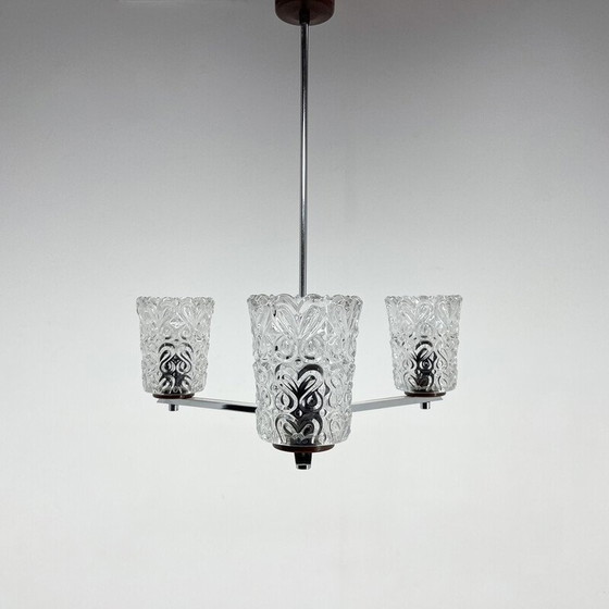 Image 1 of Vintage chrome and glass chandelier, Czechoslovakia 1970s