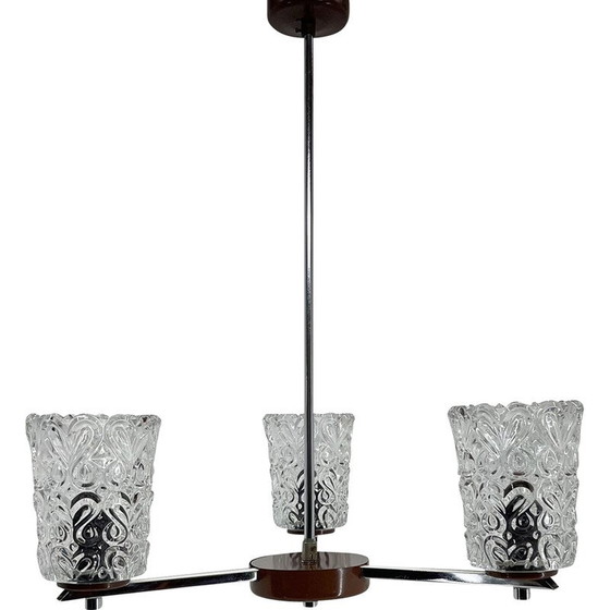 Image 1 of Vintage chrome and glass chandelier, Czechoslovakia 1970s