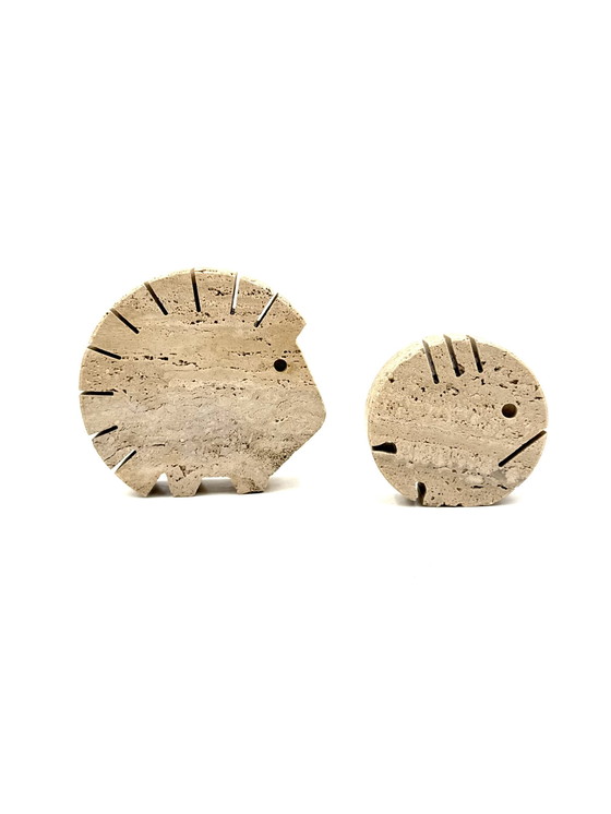 Image 1 of Figuras de travertino: Puercoespín y pez, Fratelli Mannelli, Italia, década de 1970