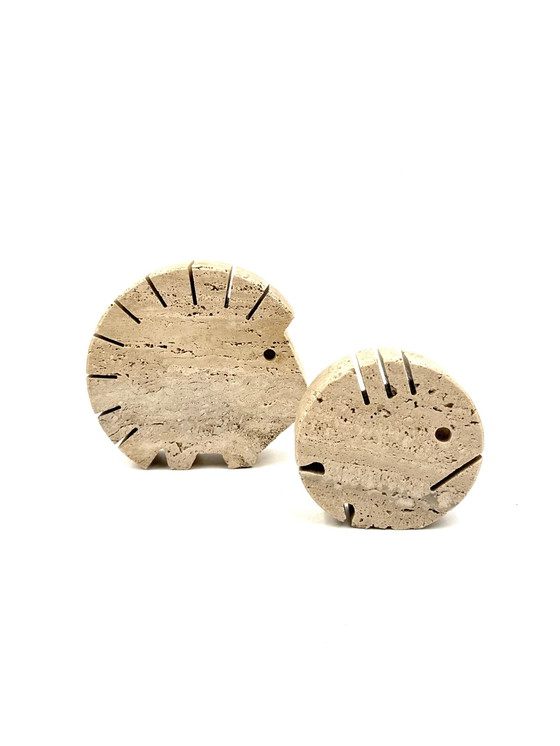 Image 1 of Figuras de travertino: Puercoespín y pez, Fratelli Mannelli, Italia, década de 1970