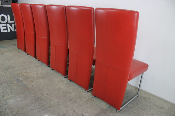 Image 1 of Set di 6 sedie Rolf Benz 7400, rosse, in vera pelle
