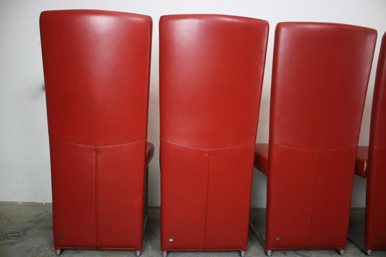 Image 1 of Set di 6 sedie Rolf Benz 7400, rosse, in vera pelle