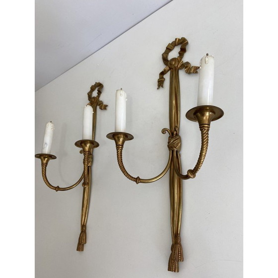 Image 1 of Pair of vintage bronze wall lamps, 1940