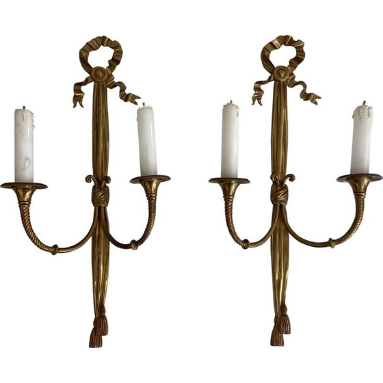 Image 1 of Pair of vintage bronze wall lamps, 1940