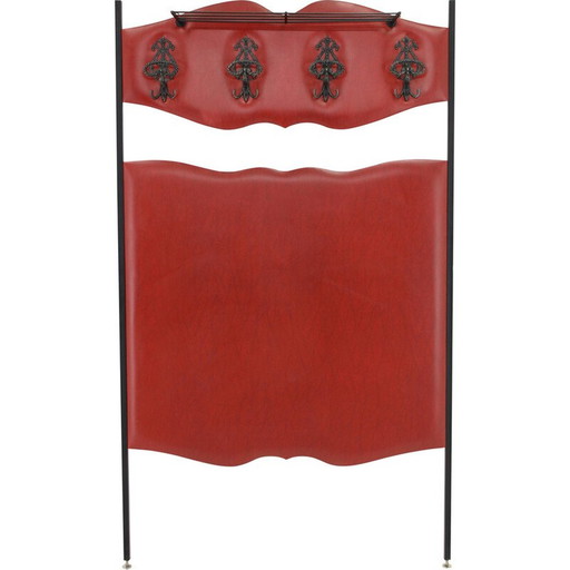 Vintage coat rack in iron and faux leather covering, Italy 1960