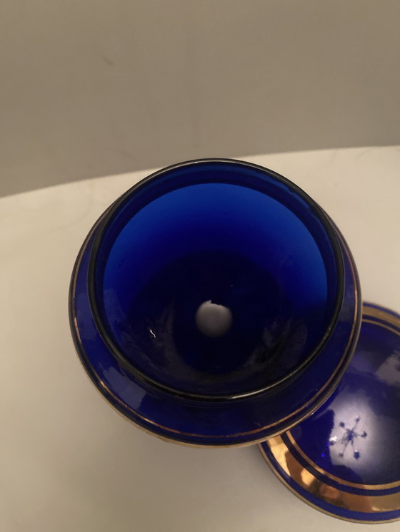 Image 1 of Bonbonnière Murano Bleu Cobalt Et Or