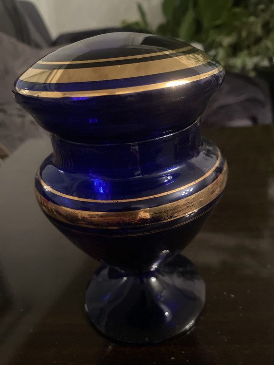 Image 1 of Bonbonnière Murano Bleu Cobalt Et Or