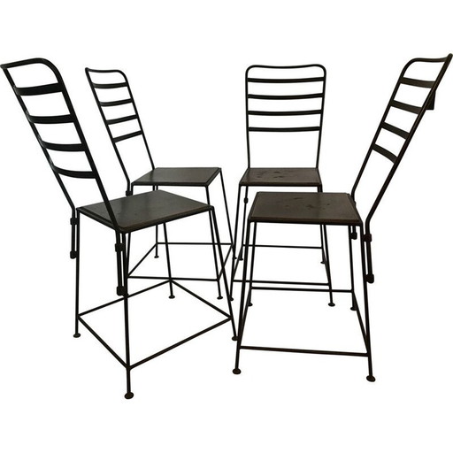 Set of 4 industrial metal chairs, France 1990