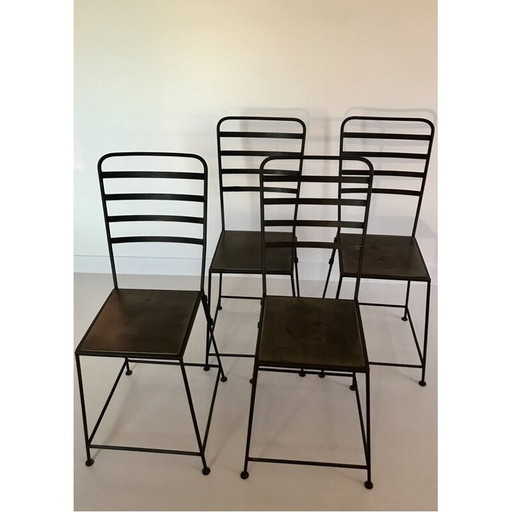 Set of 4 industrial metal chairs, France 1990