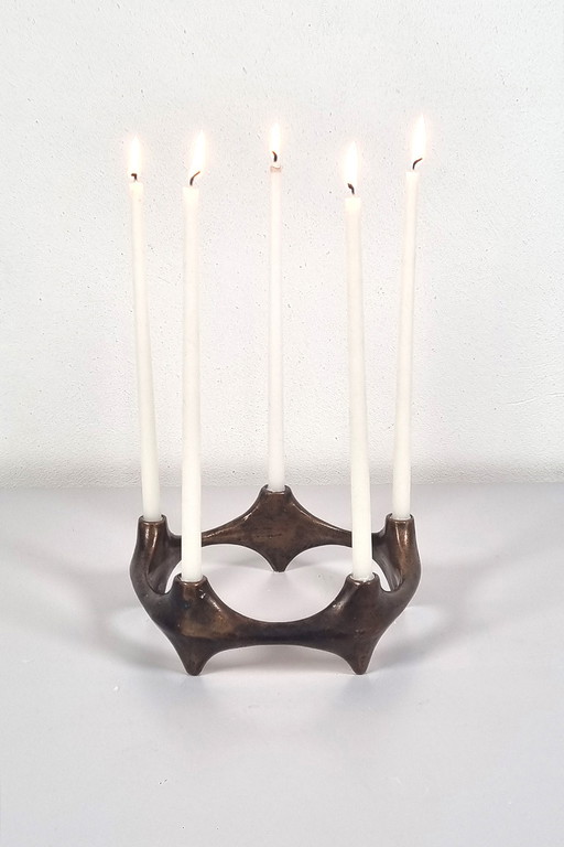 Brutalist candlestick bronze