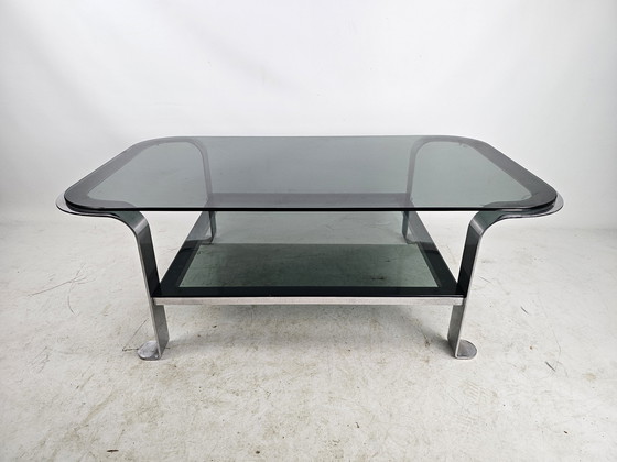 Image 1 of Table basse en verre fumé et chrome