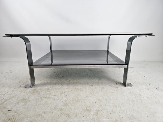 Image 1 of Table basse en verre fumé et chrome