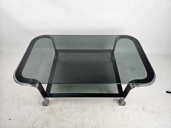 Image 1 of Table basse en verre fumé et chrome