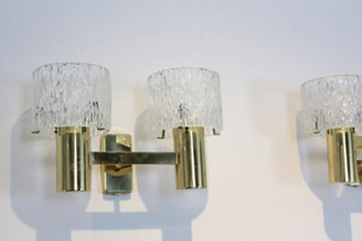 2x Carl fagerlund for orrefors lighting brass wall lamps