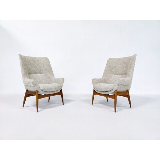 Pair of mid-century beige fabric armchairs by Julia Gaubek, Hungary 1950s